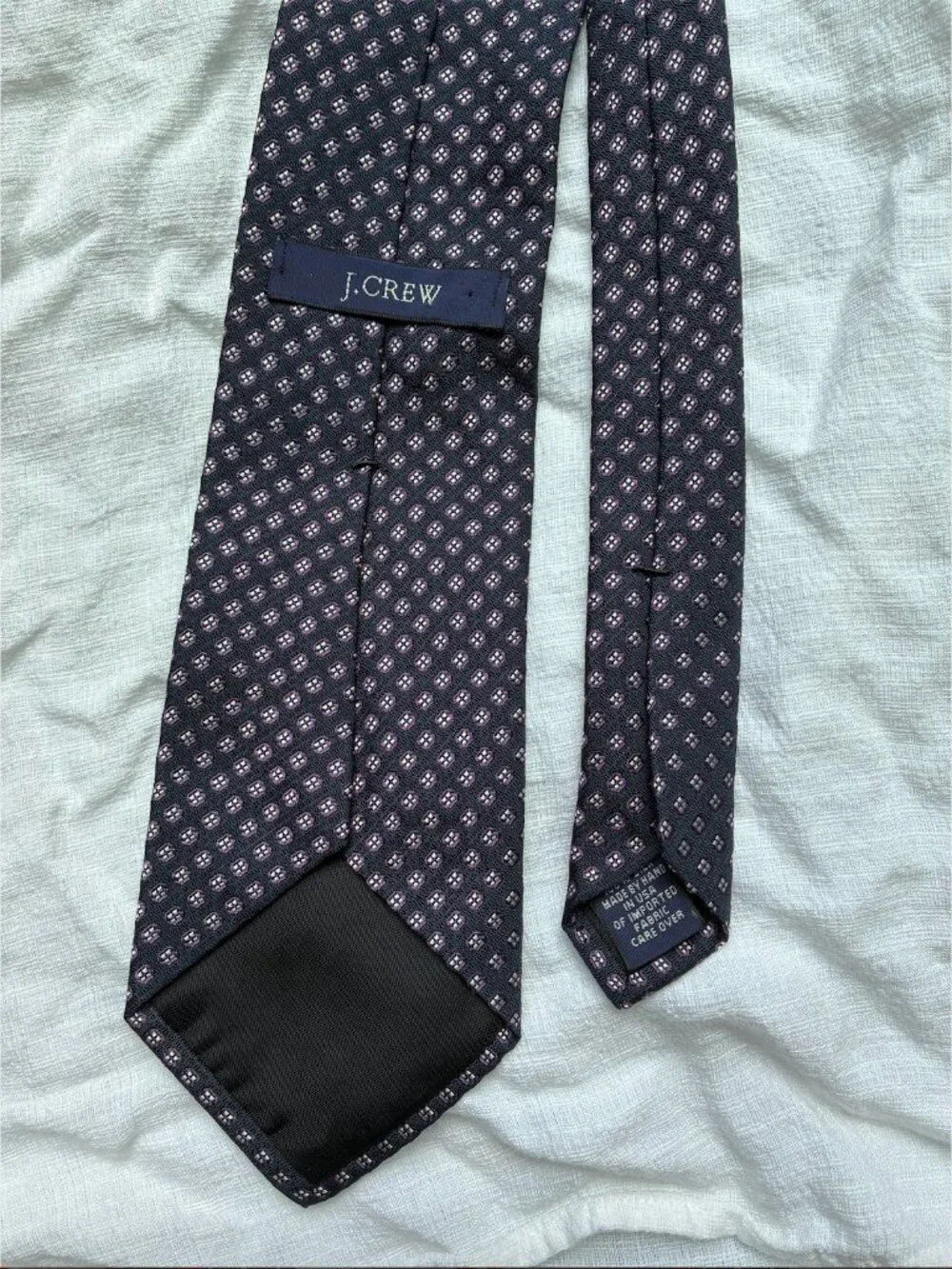 J. Crew Silk Navy, Purple, & White Diamond Tie - Handmade